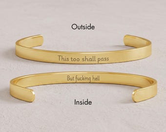 Pulsera "Esto también pasará, pero joder, qué demonios", joyería con cita divertida, regalo sarcástico, pulsera de la amistad, regalo para un compañero de trabajo.