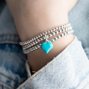 925 Sterling Silver Puff Heart Charm Bracelet, Heart Charm Bracelet, Heart Charm Bracelet, Stacked Bracelets