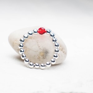 Sterling Silver Beaded Stretchy Ring, Beaded Stretch Ring, Womens Rings