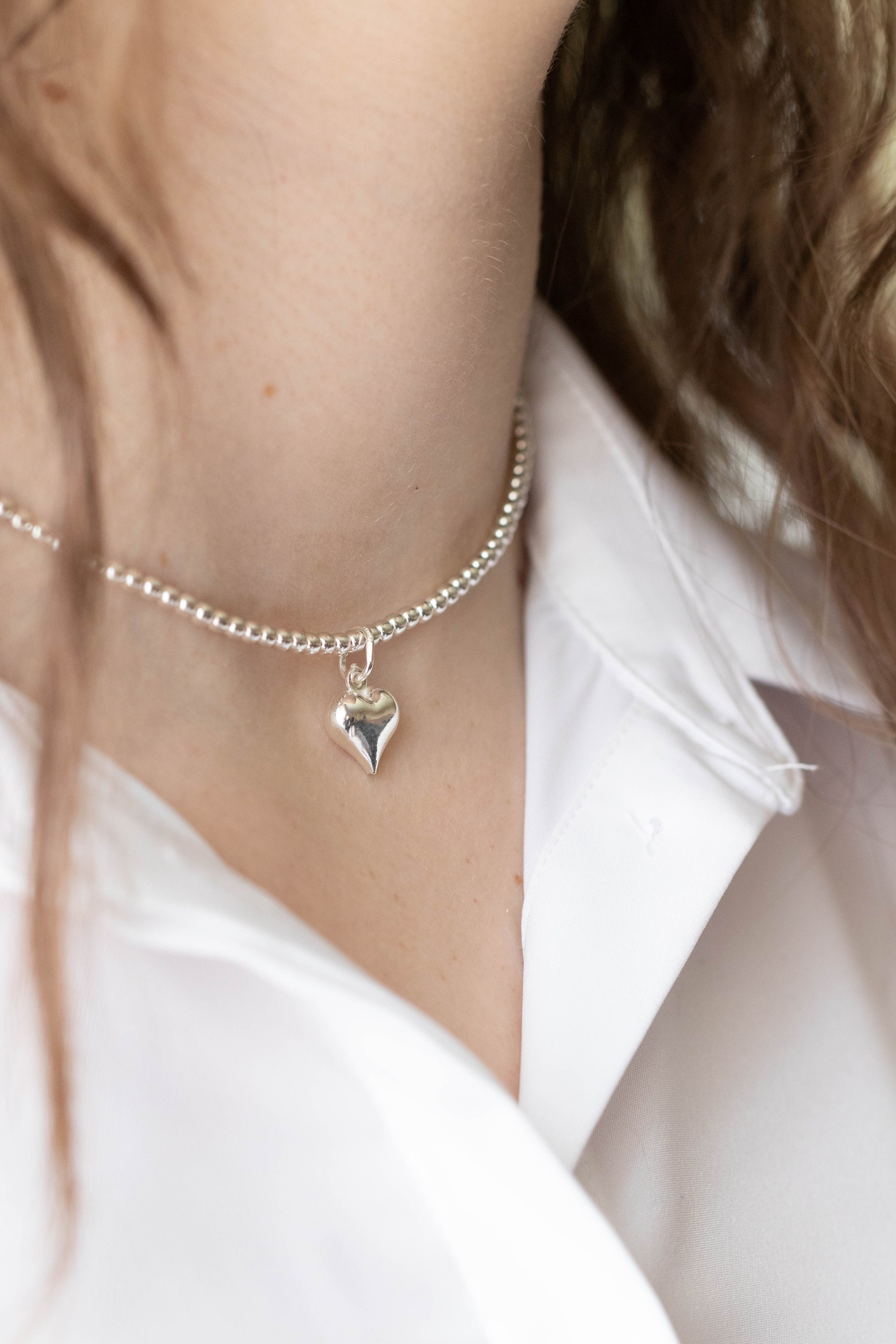 ★SENTIMENTS★ NO.346 [SILVER] NECKLACE Sterling Silver Stretch No Clasp Necklaces Chokers 3mm, Puff