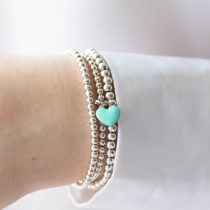 Sterling silver heart charm bracelet, Silver heart sterling silver stretch bracelet