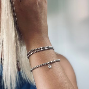 Heart Bracelet sterling silver,  Crystal heart sterling silver bracelet on stretch cord