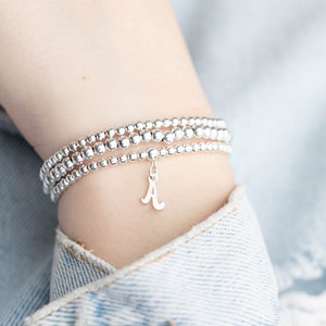 925 sterling Silver stretch Initial bracelet, Custom silver bracelet, Initial bracelet, Personalized  Bracelet, Gift for
