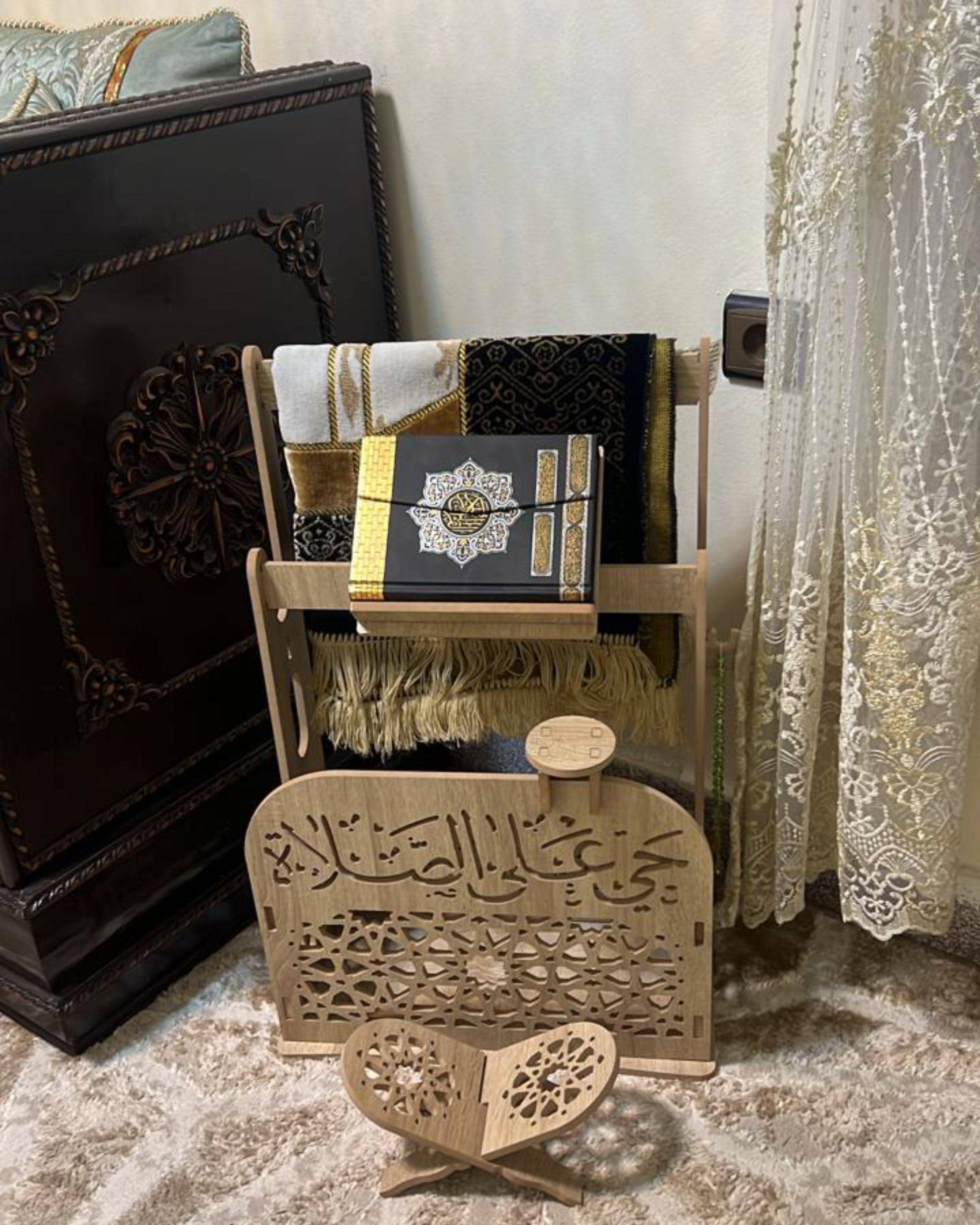 置物 prayers Moroccan Islamic Prayer Corner Organizer | Carved Wood Quran Stand