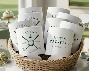 Let’s Par-Tee Retirement Can Cooler, Personalized Golf Retirement Party Favors, Custom Golf Themed Can Holder, Custom Retirement Party Favor