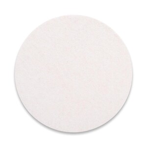 A plain, white, circular object is shown against a white background.