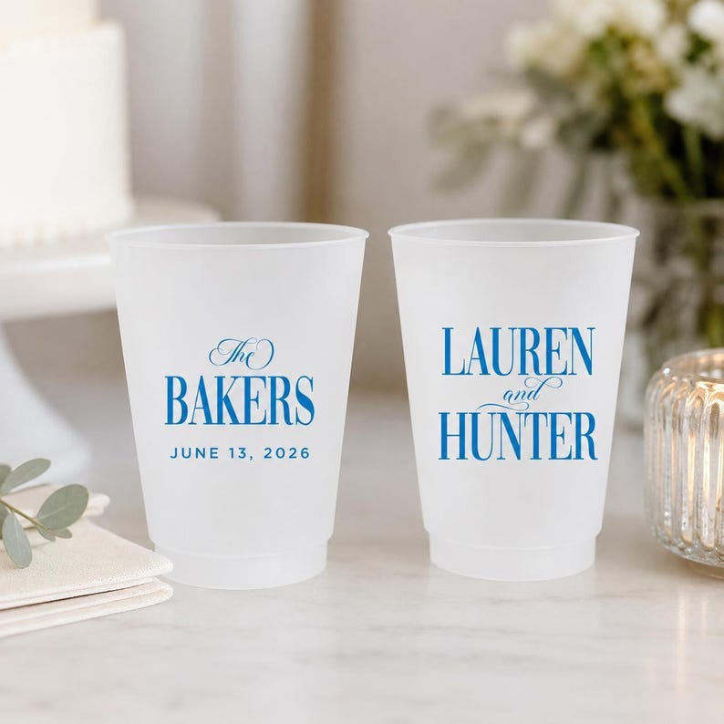 Custom Frosted Wedding Cups, Cheers Mr and Mrs, Personalized Party Favors, Reusable Drinkware image 8