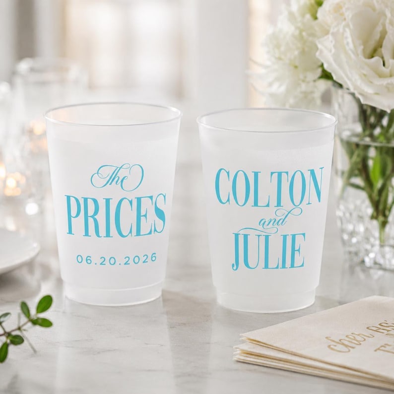 Custom Frosted Wedding Cups, Cheers Mr and Mrs, Personalized Party Favors, Reusable Drinkware image 10