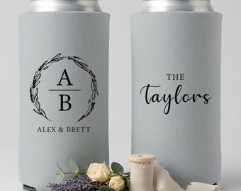 Personalized Wedding Slim Can Coolers, Custom Slim Can Sleeve, Personalized Wedding Favor