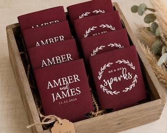 Personalized Wedding Beer Huggers, Custom Can Coolers Wedding Favors, Personalized Can Coolies Wedding Favors, Custom Wedding Stubby Holders
