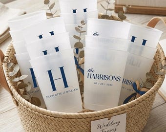 Custom Frosted Wedding Cups, Personalized Party Drinkware, Bulk Wedding Favors