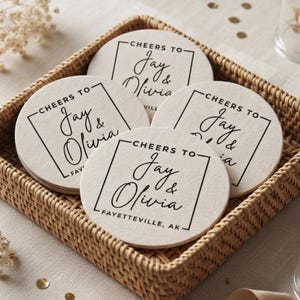 Personalized Wedding Reception Coasters Custom 40 Pt Pulpboard Wedding Drink Favors And Decor image 2