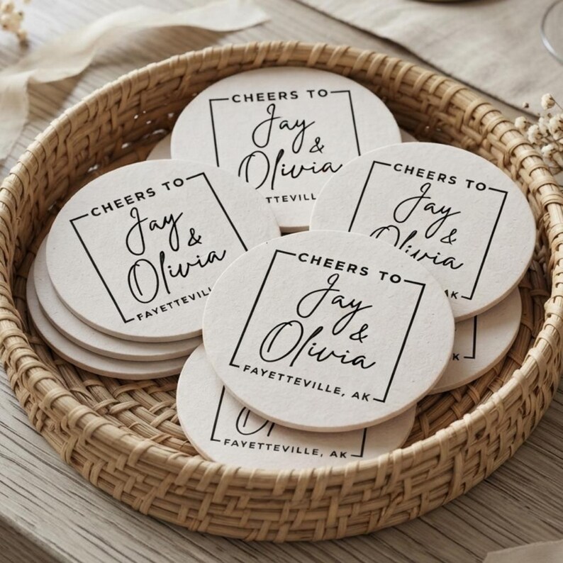 Personalized Wedding Reception Coasters Custom 40 Pt Pulpboard Wedding Drink Favors And Decor image 4