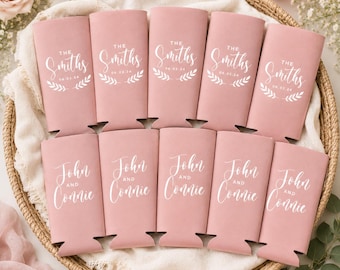 Personalized Wedding Slim Can Coolers, Custom Slim Can Sleeve, Personalized Reception Favor
