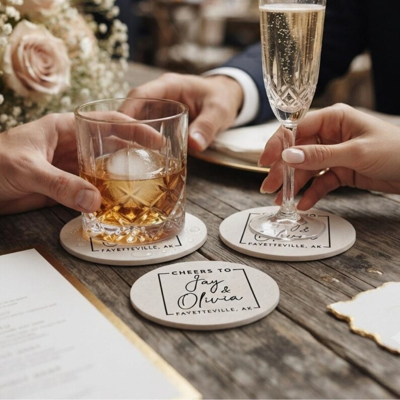 Personalized Wedding Reception Coasters Custom 40 Pt Pulpboard Wedding Drink Favors And Decor image 3