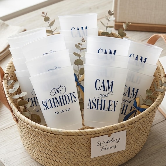 Custom Frosted Wedding Cups, Cheers Mr and Mrs, Personalized Party Favors, Reusable Drinkware