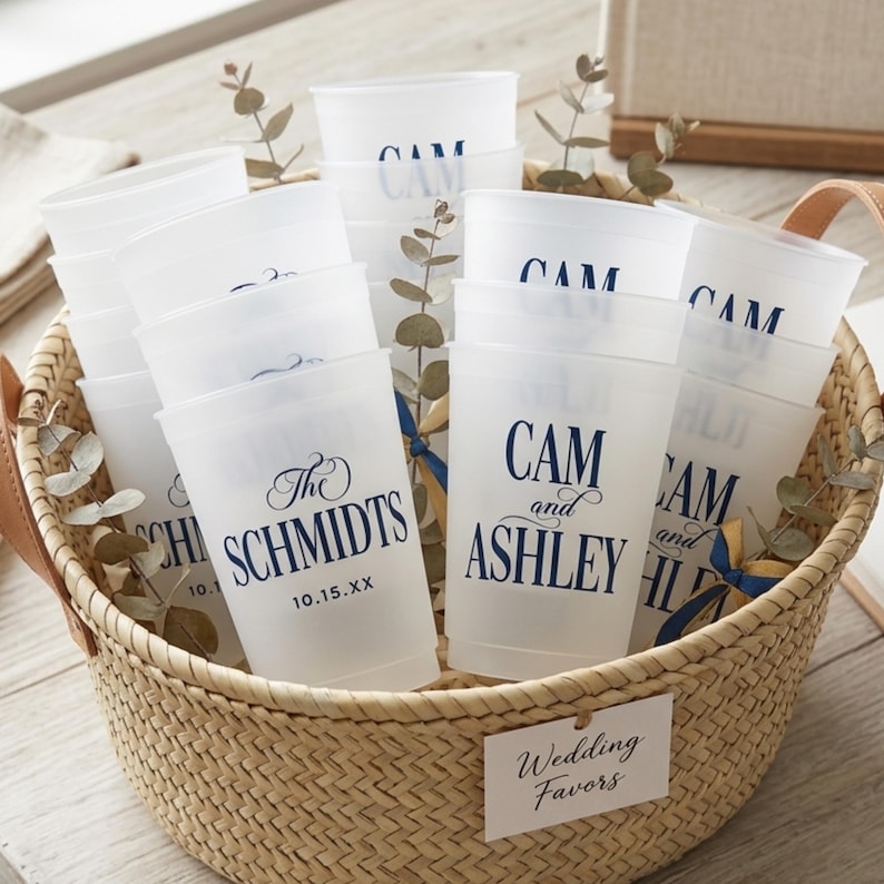 Custom Frosted Wedding Cups, Cheers Mr and Mrs, Personalized Party Favors, Reusable Drinkware image 1