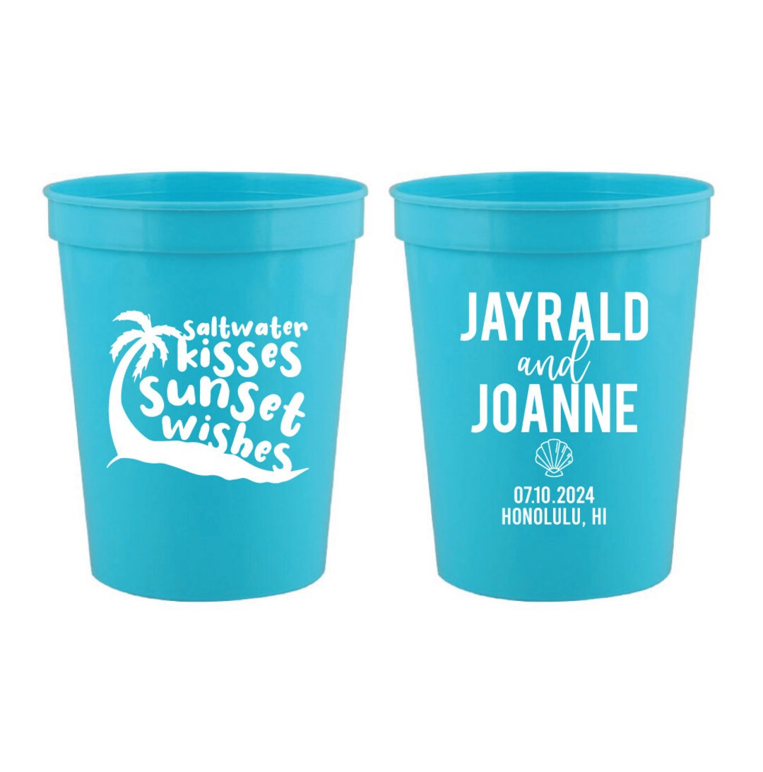 Personalized Beach Wedding Stadium Cups, Customizable Plastic Beach