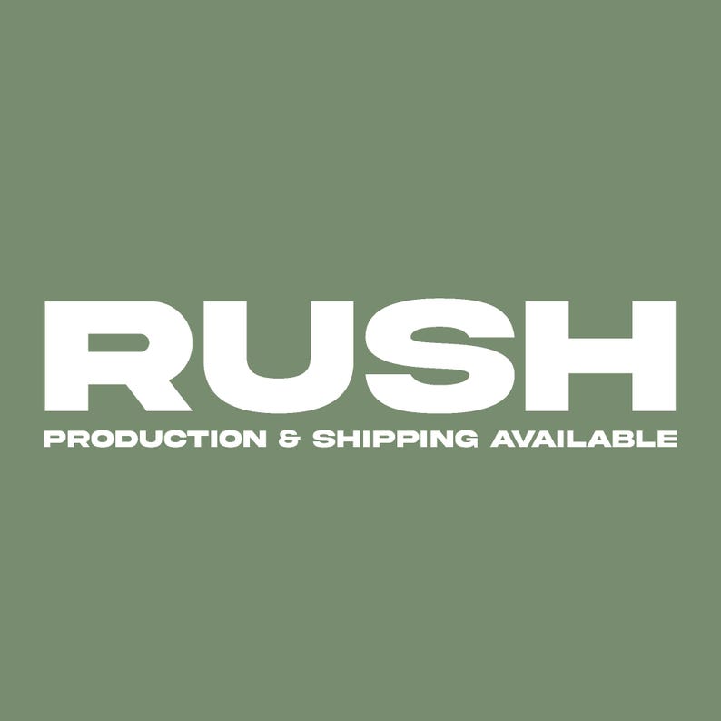 a large, bold, white text that reads "RUSH" and below it, "PRODUCTION & SHIPPING AVAILABLE".