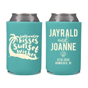 Beach Wedding Favor Can Coolers, Personalized Beach Wedding Drink Holder, Beach Wedding Can Sleeve, Custom Wedding Party Beverage Insulators