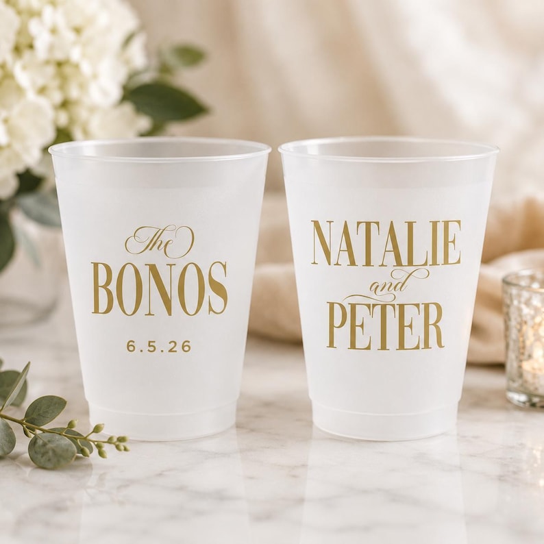 Custom Frosted Wedding Cups, Cheers Mr and Mrs, Personalized Party Favors, Reusable Drinkware image 15