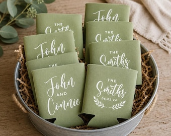 Custom Wedding Can Coolers, Personalized Can Cooler Wedding Favors, Custom Wedding Can Coolies Favors, Customized Wedding Beer Holder Favors