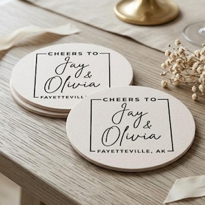 Personalized Wedding Reception Coasters Custom 40 Pt Pulpboard Wedding Drink Favors And Decor image 1