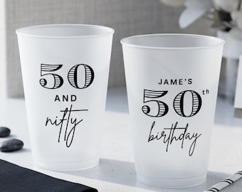 50th Birthday Frosted Cup Favors, 50 and Nifty Frosted Cups Favors, Customized 50th Birthday Frosted Cups, Custom 50th Birthday Frosted Cups