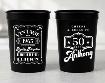 Aged to Perfection Plastic Cups, Cheers to 50 Years Cups, Aged to Perfection Stadium Cups, Plastic cups for 50th Birthday, Customizable Cups