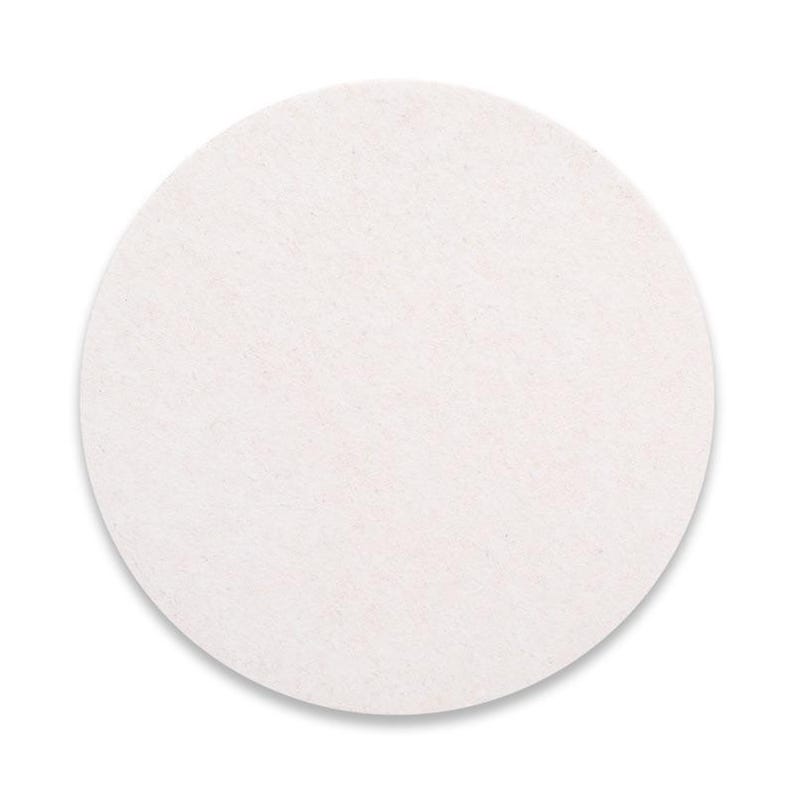 A plain, white, circular object is shown against a white background.