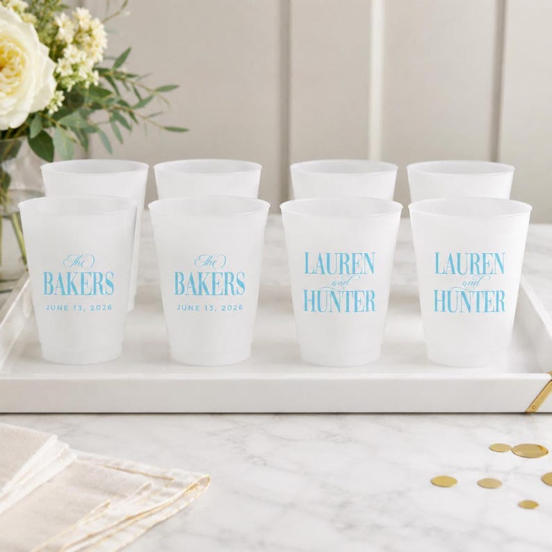 Custom Frosted Wedding Cups, Cheers Mr and Mrs, Personalized Party Favors, Reusable Drinkware image 12