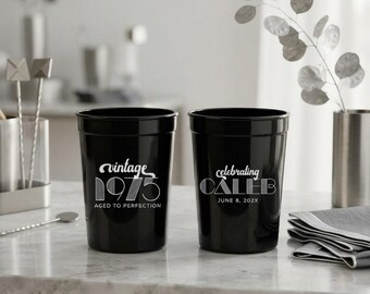 Aged to Perfection Plastic Cups, Aged to Perfection Stadium Cups, Vintage Cups,  50th Birthday Plastic Cups, Customizable cups for birthday.