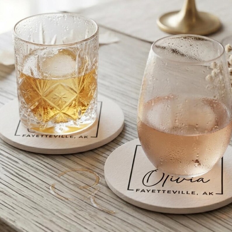 Personalized Wedding Reception Coasters Custom 40 Pt Pulpboard Wedding Drink Favors And Decor image 5