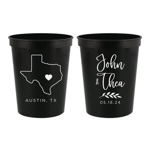 Personalized Stadium Cups for Weddings, Custom City and State Plastic Cups Wedding Favors, Wedding Party Cup Souvenirs, Custom Wedding Cups
