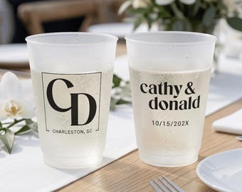 Wedding Plastic Cups, Custom Frosted Cups, Personalized Wedding Frosted Cup Favors, Custom Wedding Plastic Cup, Wedding Favors, Wedding Cups