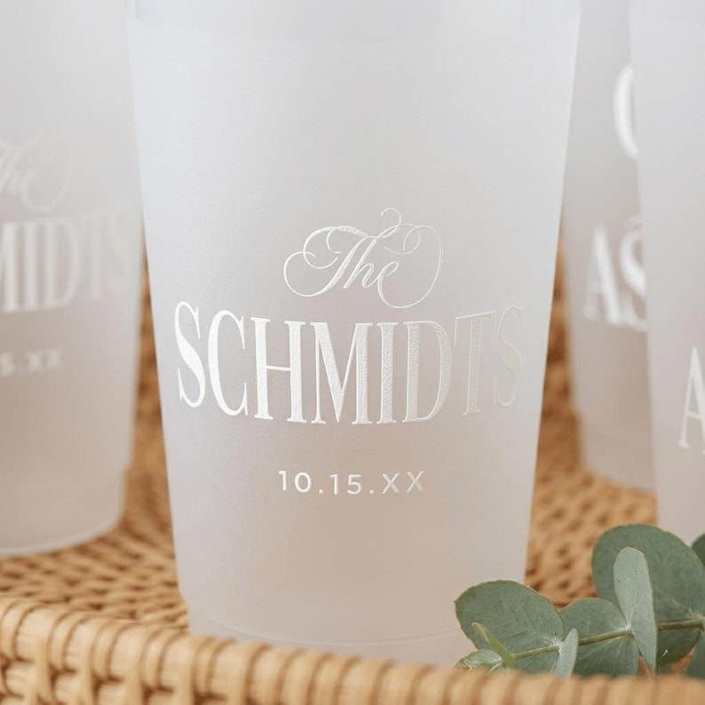 Custom Frosted Wedding Cups, Cheers Mr and Mrs, Personalized Party Favors, Reusable Drinkware image 6