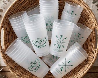 The Hunt Is Over – Frosted Cups, Custom Wedding Party Favors, Rustic Drinkware