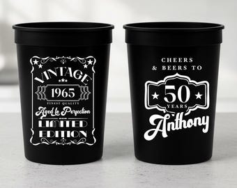Aged to Perfection Plastic Cups, Cheers to 50 Years Cups, Aged to Perfection Stadium Cups, Plastic cups for 50th Birthday, Customizable Cups