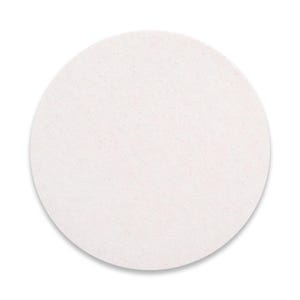 A plain, white, circular object is shown against a white background.
