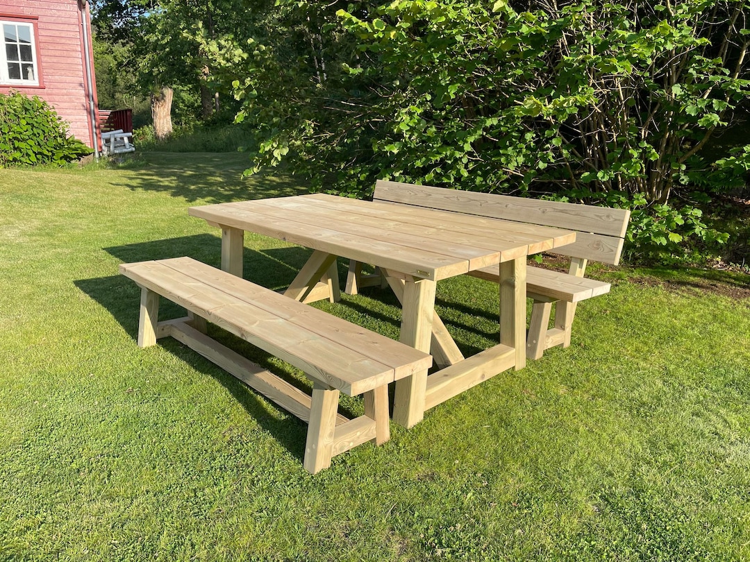 Scandinavian Pine Outdoor Furniture Set | Garden Table and Benches ...