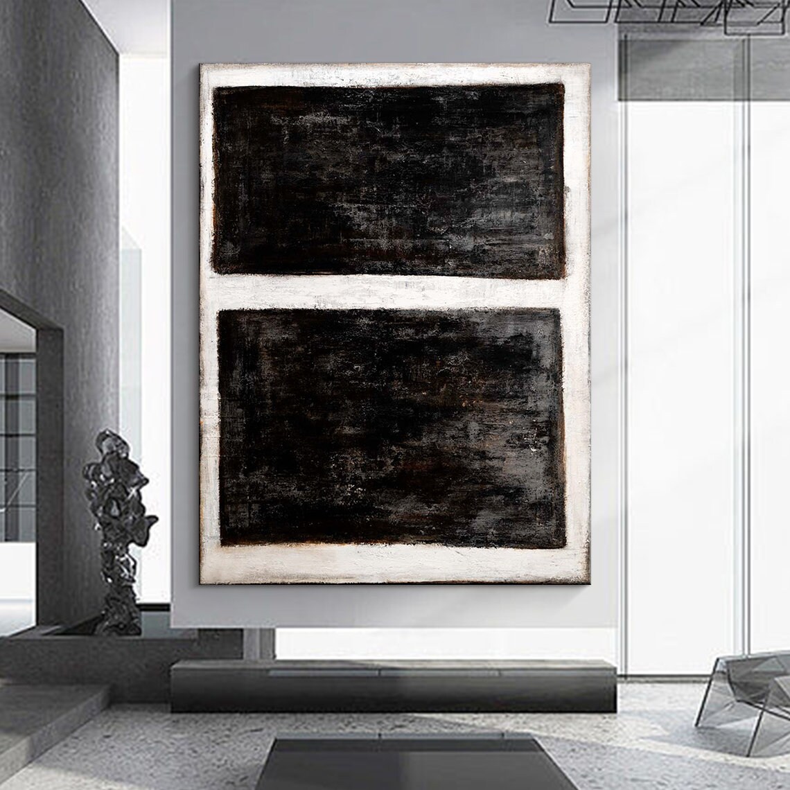 Black Wabi Sabi Wall Art Black White Abstract Painting Black - Etsy