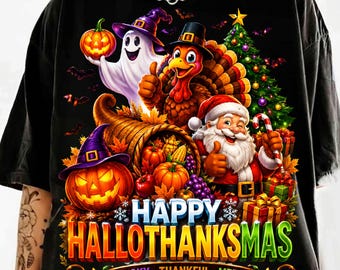 Buon Halloween e Ringraziamento PNG, Halloween Ringraziamento Natale PNG, Divertente design per maglietta festiva, Spooky Ringraziamento sublimazione, Download digitale