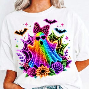 Neon Rainbow Ghost PNG, Cute Halloween Ghost PNG, Leopard Ghost Sublimation, Colorful Spooky Season Shirt Design, Halloween Digital Download image 5