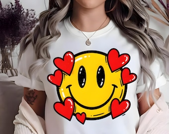Smiley Face Graffiti PNG, Retro Heart Emoji Clipart (Digital Download)