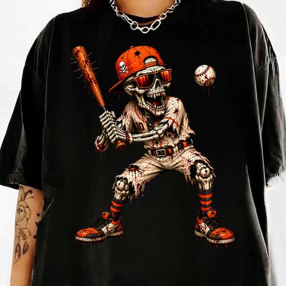 Funny Skeleton Baseball PNG, Halloween Baseball Player PNG, Spooky Sports Shirt Design, Zombie Baseball Sublimation, Digital Download