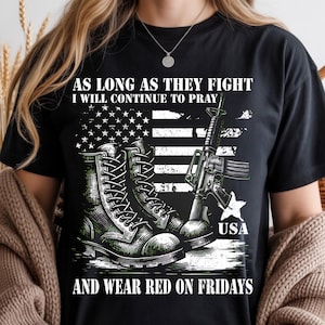Wear Red On Fridays PNG: Patriotic Military Prayer USA Flag Boots Design (Digital Download)