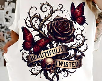 Wunderschön verdrehte PNG-Dateien, gotischer Schmetterlingsschädel (PNG), Blumenschädel (PNG), Sonnenblumen-Clipart für T-Shirts, Halloween-Gothic, digitaler Download