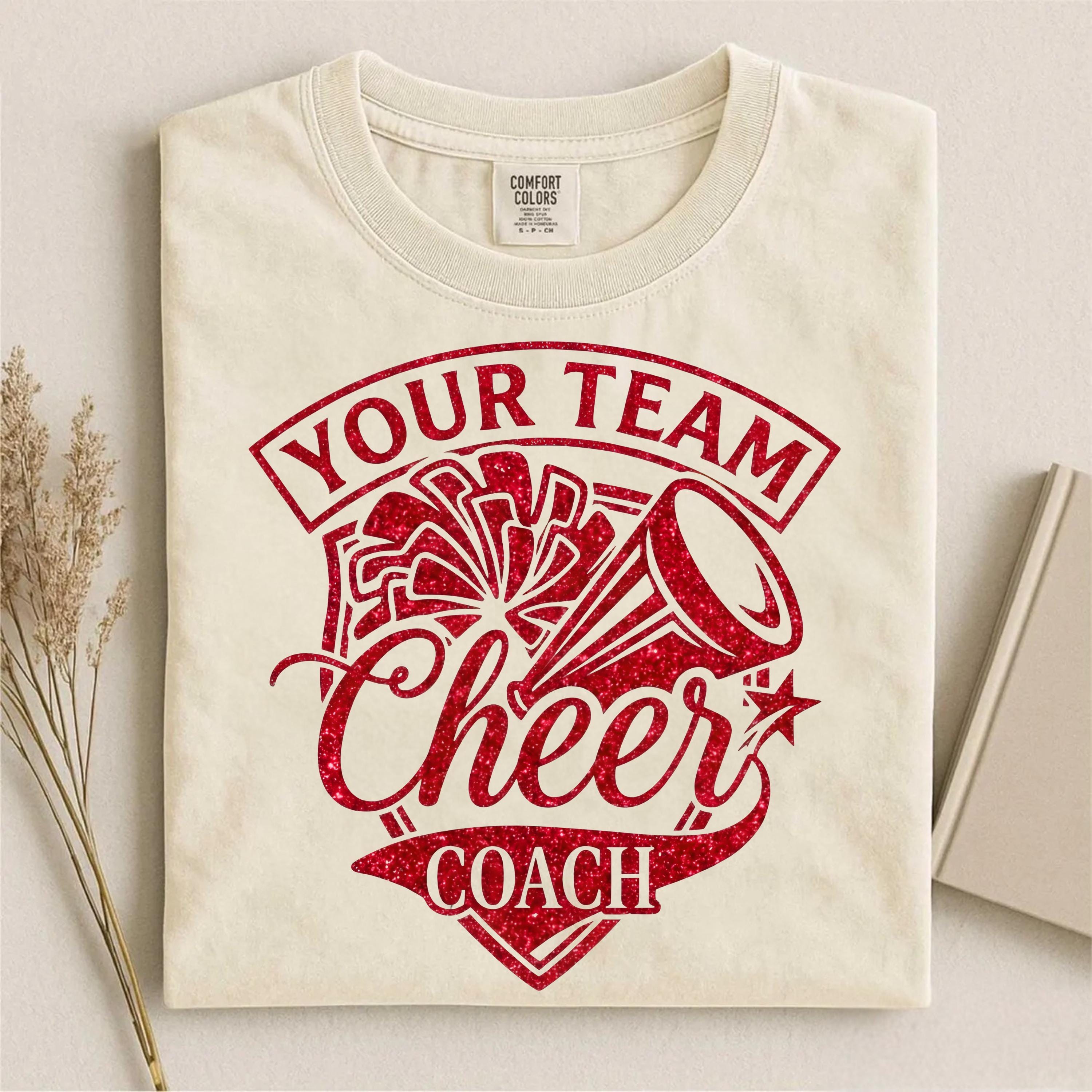 Your Team Cheer Coach PNG, Red Glitter Cheerleading Design, Cheer Squad ...