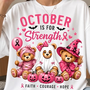 Oktober Styrka Tro Mod Hopp, Roliga Björnar Bröstcancer PNG, Rosa Spöke Halloween PNG, Bröstcancermedvetenhetsband, Digital Fil