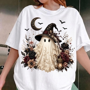 Dunkler Koketter-Geist (PNG), Gothic-Geist (PNG), Vintage-Spitzengeist-Sublimationsmotiv, Dark-Academia-Halloween-Design (PNG), Hexengeist-Shirt-Design Bild 2